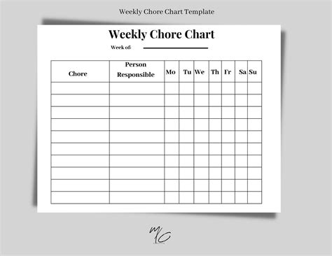 Weekly Chore Chart Etsy