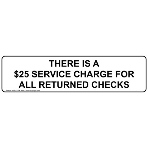 Dining Hospitality Retail Sign 25 Charge For Returned Checks