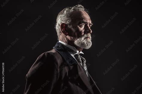 Vintage Characteristic Senior Man With Gray Hair And Beard Stud Stock