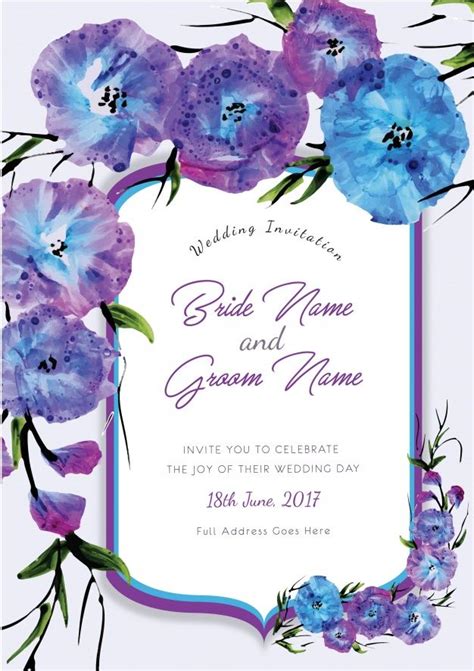 Purple And Blue Floral Wedding Invitation Free Vector Floral Vector