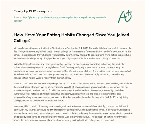 How Have Your Eating Habits Changed Since You Joined College PHDessay Com