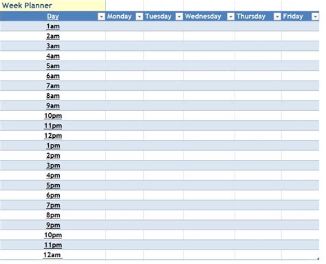 Week Planner Excel Template Template Sample