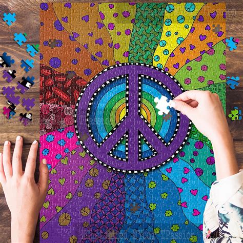 Peace Trippy Premium Wooden Jigsaw Puzzle Peace Trippy Puzzle Art