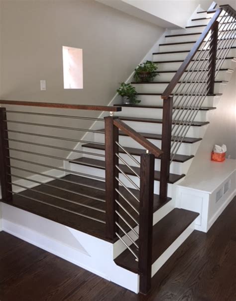 These include iron balusters, stainless railing, wood handrail, newel we have a new stainless lighted led railing system and have recently added a new line of modern horizontal railing that goes best with our. Modern Stair Railing only $15.00 - 4492 Modern Box Newel 4 ...