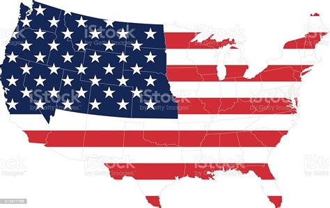 High Quality United States Map Of America With Flag Style Stock