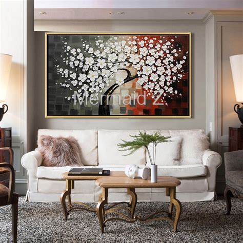 Hand Painted Modern Home Decor Wall Art Picture Brown White Cherry