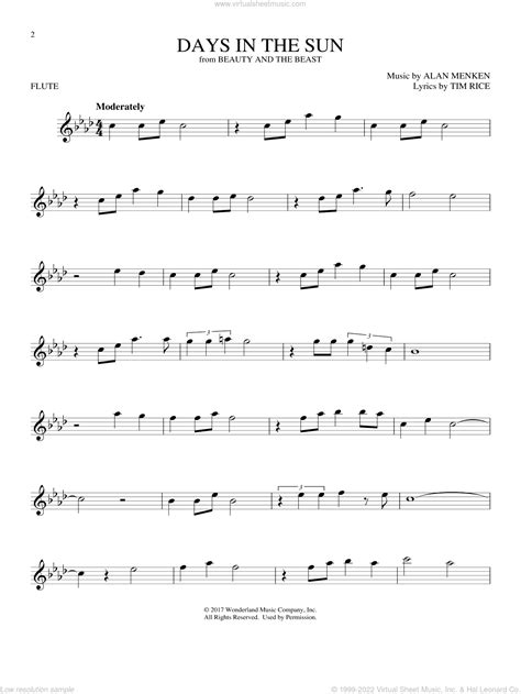 Days In The Sun From Beauty And The Beast Sheet Music For Flute Solo