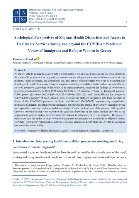 Pdf Sociological Perspectives Of Migrant Health Disparities And Access To Healthcare Services