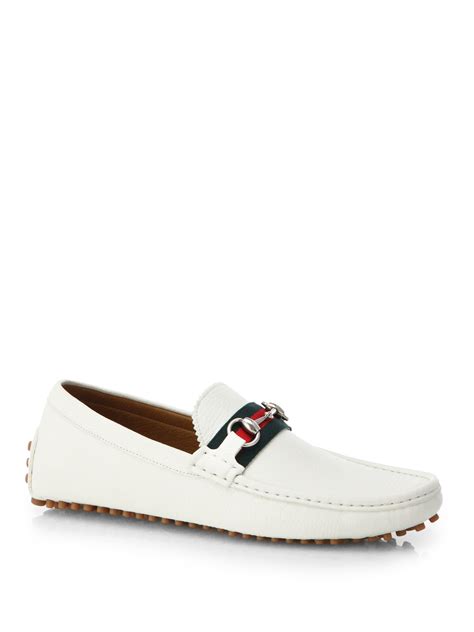 Gucci Leather Horsebit Drivers In White For Men Lyst