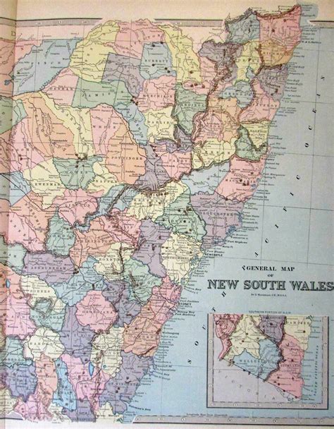 New South Wales Australia Huge Antique Map 1888 By Macdonald Detailed