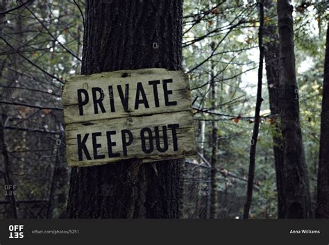 A Sign That Says In The Forest Private Keep Out Stock Photo Offset
