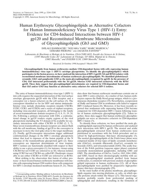 Pdf Human Erythrocyte Glycosphingolipids As Alternative Cofactors For