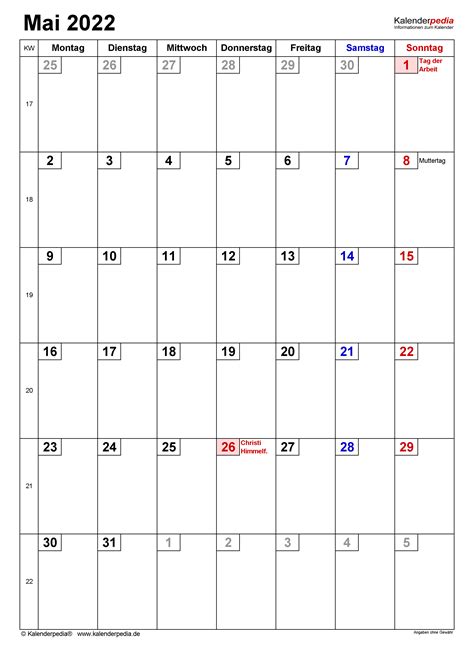 Kalender Mai 2022 Als Pdf Vorlagen