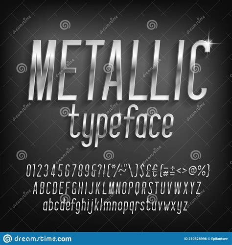 Metallic Alphabet Font Beveled Chrome Letters Numbers And Punctuation
