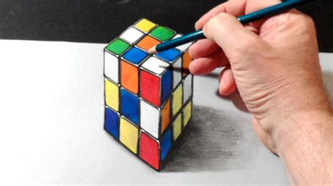 How To Draw 3d Rubiks Cube Trick Art On Paper Youtube