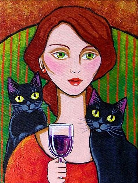 Woman Black Cats And Wine Par Lisa Nelson Котики In 2019 Black