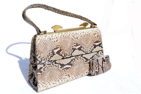 1960s 70s Natural Matte Finish Python Snake Skin Handbag Vintage Skins