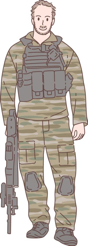 Illustration Of Soldier Officer Character Standing Holding A Gun Hand