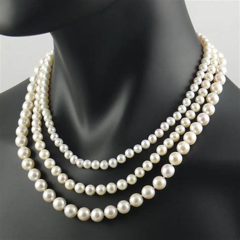 3 Strand White Pearl Necklace Of Varying Sizes The Real Pearl Co