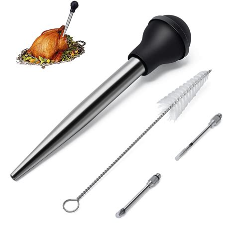stainless steel turkey baster baster syringe for cooking meat injector set with 2 marinade