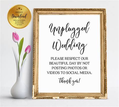 Unplugged Wedding Sign No Photos On Social Media Sign No Etsy