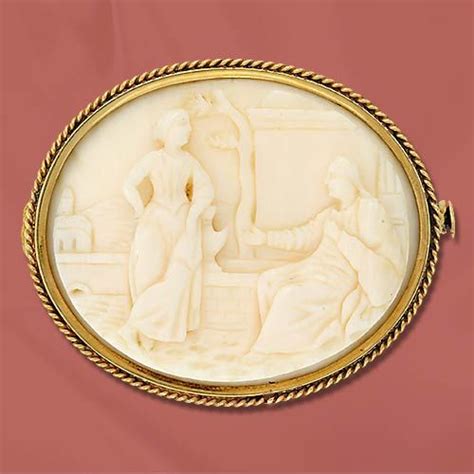 Ivory Cameo Brooch Depicting Seated Male Figure With Standing Female