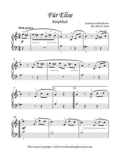 Fur Elise Simplified Beethoven Printable Easy Free Piano Sheet Music