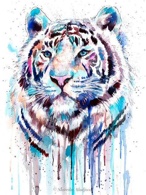 White Tiger Watercolor Painting Print By Slaveika Aladjova Etsy