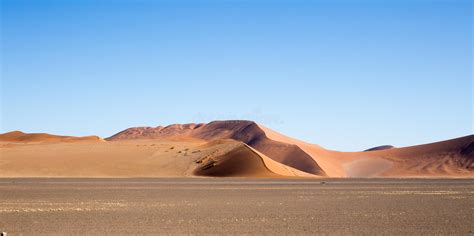 Panoramic Image Of Large Red Sand Dunes In The Namib Desert Stock Photo