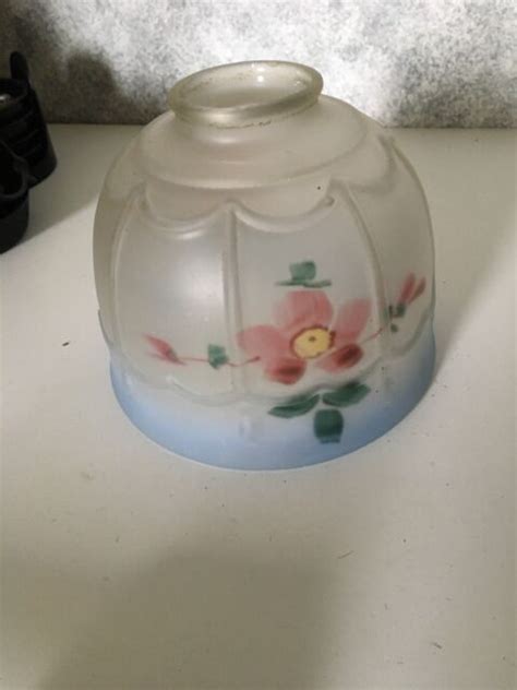 Antique Frosted Glass Small Sconce Lamp Shade Blue Pink Painted Flowers Ebay