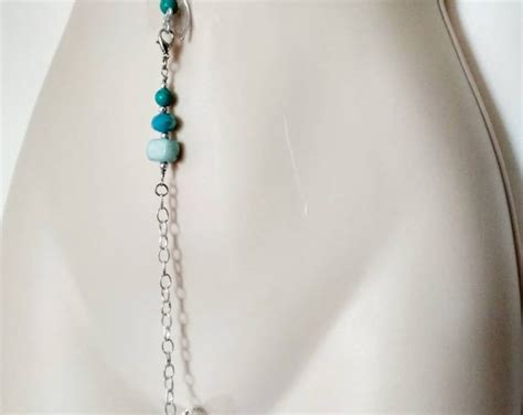 belly to vagina chain sexy body chain blue dangle jewelery nickel free belly button bar