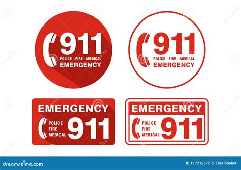 Emergency Call 911 Sign White Background Stock Vector - Illustration of