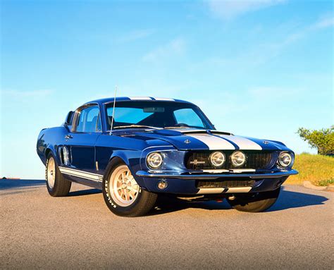 1967 Ford Mustang Shelby Gt500 Blue White Stripe 34 Front View On