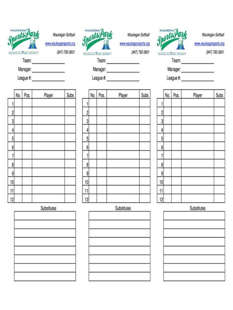 Printable Lineup Cards Softball