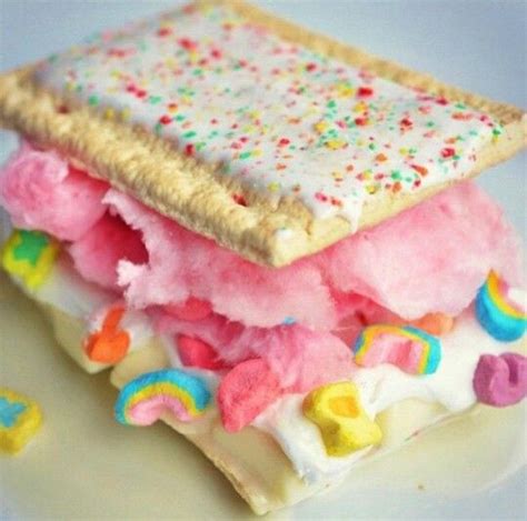 Cotton Candy Sandwich Between 2 Strawberry Poptarts And Topped W Lucky