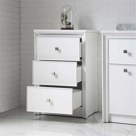 Add some elegance to your bathroom with our selection of linen cabinets at builders surplus kitchen & bath cabinets. 3 Drawer Small Side Cabinet White Vanity Freestanding ...