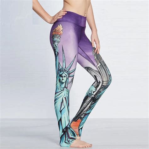 Women Flexible Statueofliberty Print Tight Pants Workout Gym Training