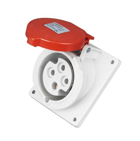 Red Receptacle Industrial Plug Sockets Ip44 Water Resistant Fire Resistant