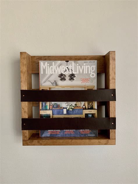 Wall Mounted Magazine Rack With Leather Accents Wall Mounted Magazine