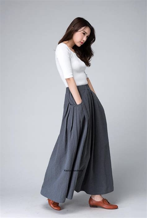 Long Linen Skirt Maxi Skirt Grey Skirtladies Skirts Spring