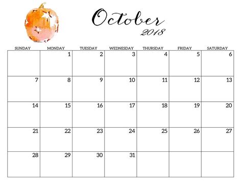 October 2018 Free Printable Calendar Monthly