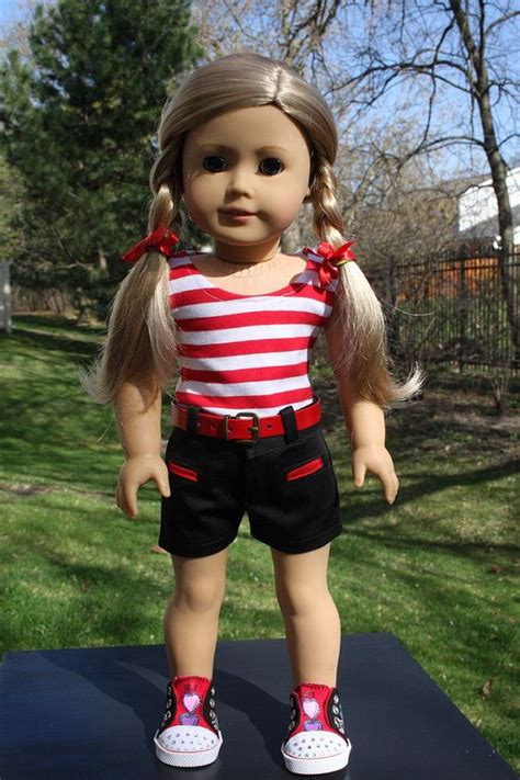 american girl doll clothes striped tank top black shorts red belt ag clothes 18inch