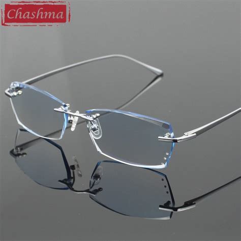 Chashma Diamond Trimmed Eyeglasses Men Rimless Glasses Frame Tint