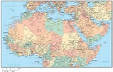 North Africa and Middle East Region Map with Country Areas Capitals an
