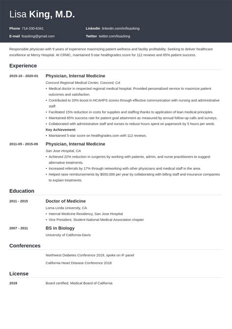 Doctor Resume Example Template Influx Medical Resume Resume Examples