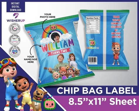Custom Cocomelon Chip Bag Template Kids Birthday Chip Bag Template