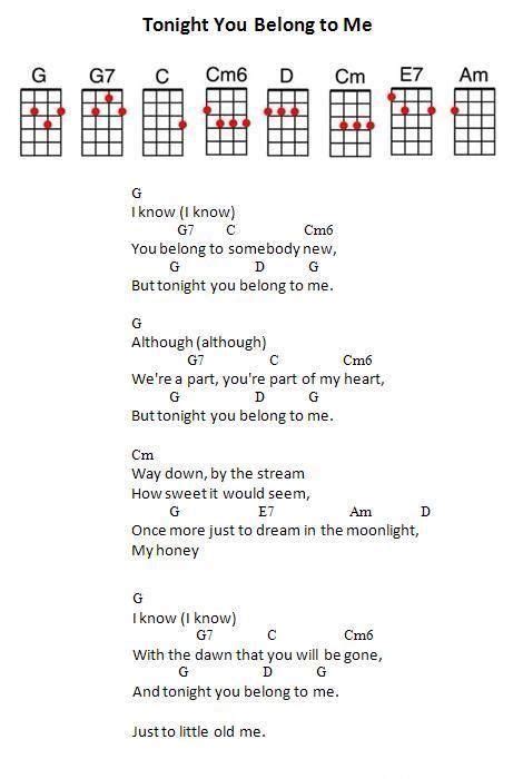Show chords youtube clip hide all tabs go to top. Tonight you belong to me - lyrics and uke cord chart # ...