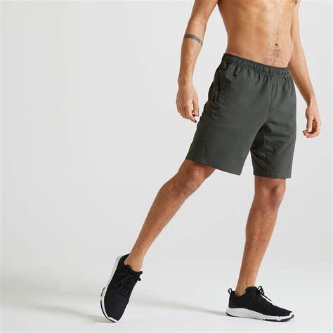 Mens Zip Pocket Breathable Essential Fitness Shorts Plain Khaki