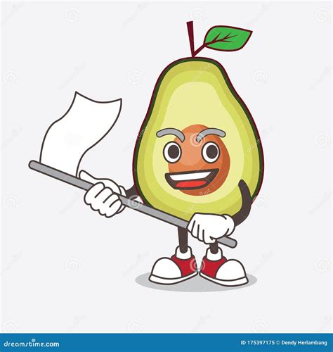 Caricatura De Aguacate Fruit Personaje De Mascota Ondeando Una Bandera