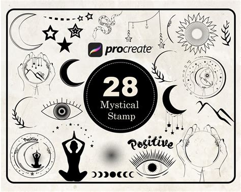 mystic stamp brush set for procreate digital art supplies instant download tattoo stamps